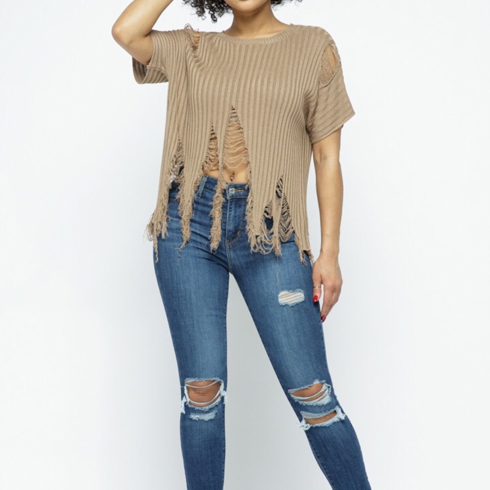 Cropped Distressed Sweater